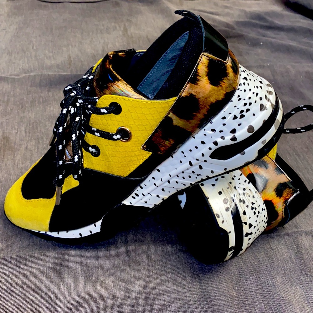 Steve Madden Leopard and Yellow Sneakers